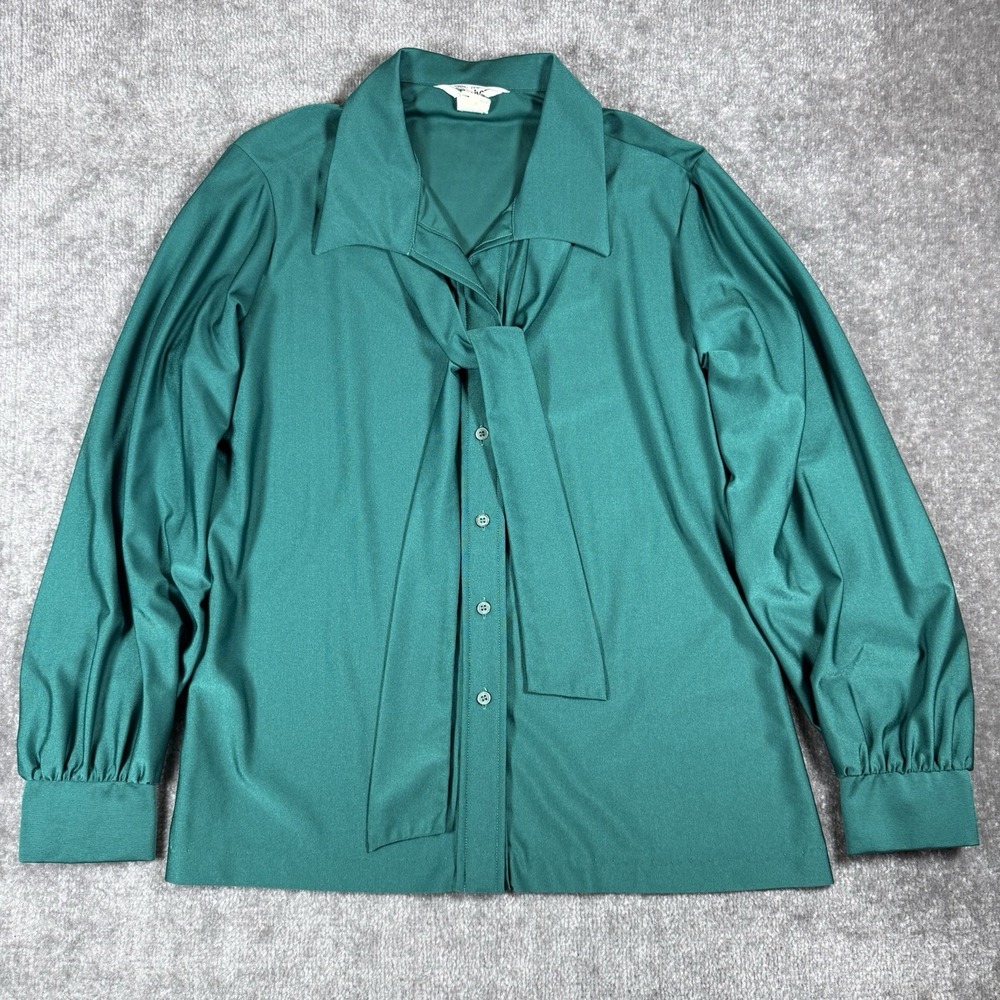 Vintage Gailord Qiana Blouse Womens 16 Green Flowy Neck Tie Long Sleeve Feminine